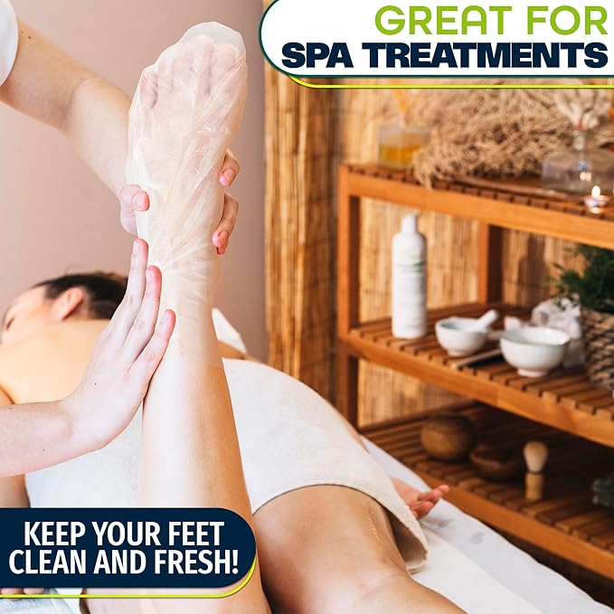 200 Pcs Plastic Foot Covers for Feet – 13 US Leak-Proof, Durable, Ribbed Anti-Slip Design with 200 Stickers for Snug Closure – Plastic Socks for Moisturizing Feet, Great for Wax Foot Care & Hydration
