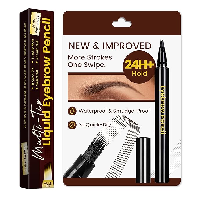 Eyebrow Pen, Waterproof Microblading Eyebrow Pencil, 4 Tip Precise Eye Brow Makeup Pen for Women to Effortlessly Create Hair Like Natural Brows, Non Dry Out and Last All Day MB02