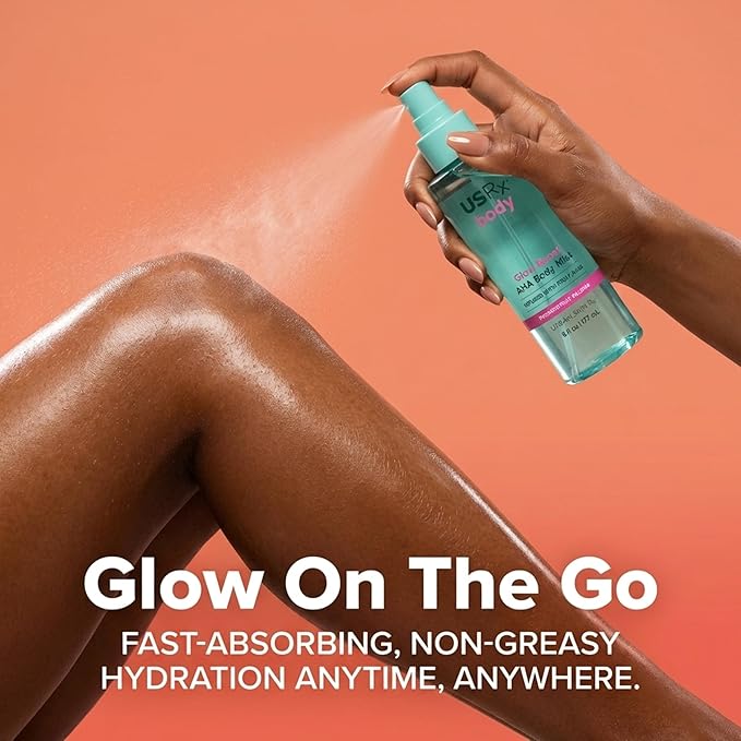 Urban Skin Rx Glow Boost AHA Body Mist, Helps Smooth, Gently Exfoliate, and Boost Radiance, Mood-Boosting Scent, Hydrate, Soothe, and Refresh, Non-Greasy, Fast-Absorbing, Passionfruit Paloma, 6 Fl Oz