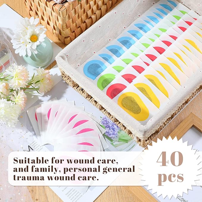 Panitay 40 Pcs Adhesive Eye Patches for Adults Eye Patch for Disposable Breathable Amblyopia Lazy Adhesive Bandages for Men(3 x 2 Inch,Colorful)