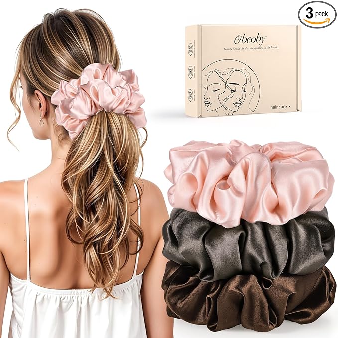 3Pcs Sleepy Hair Tie for Women Girls, Large Satin Hair Scrunchies Pillow Satin Scrunchies for Thick Curl