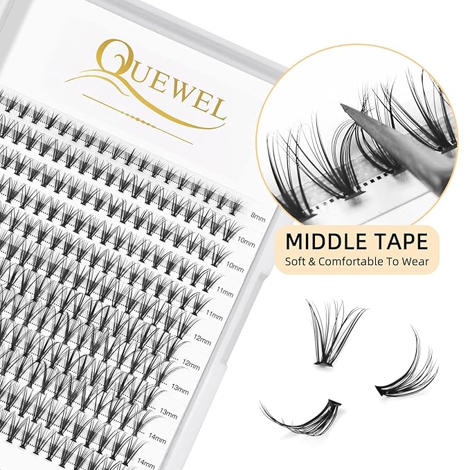 QUEWEL Cluster Lashes 240Pcs Individual Lashes 20D 0.07D Curl Mix8-14mm Lash Extensions Clusters Soft&Natural False Eyelashes Individual DIY Eyelash Extension at Home(20D 0.07D MIX8-14)