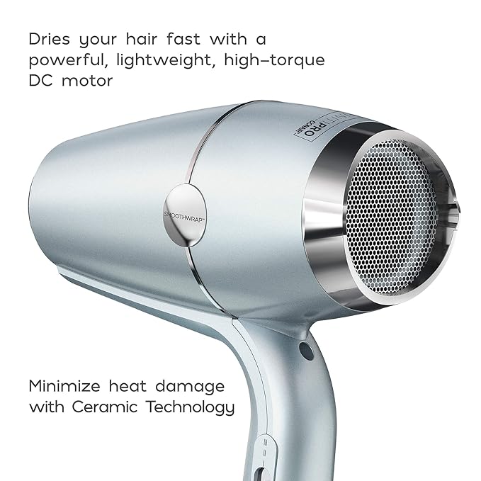 Infiniti PRO CONAIR SmoothWrap Hair Dryer,Blow Dryer with Diffuser and Concentrator Attachments,Advanced Plasma and Ceramic Technology for Less Frizz,More Volume-and Body,Mint,(Pack of 2)