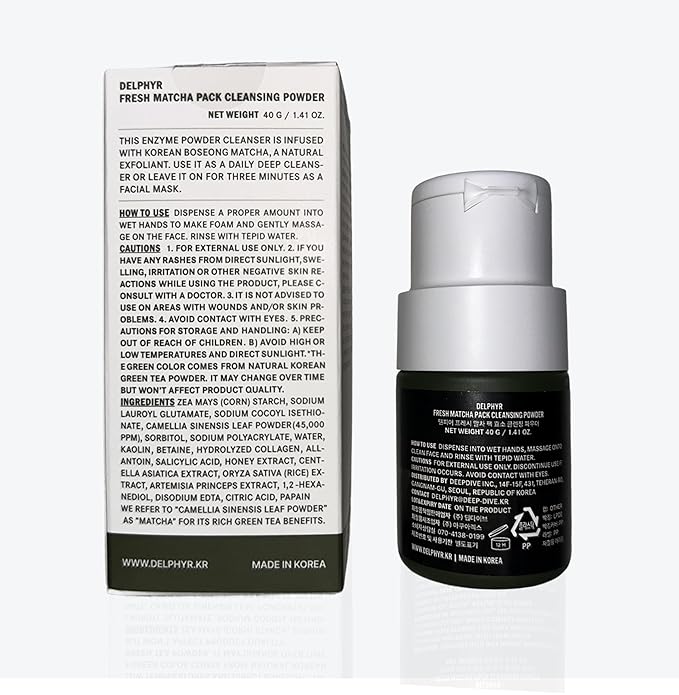 FRESH MATCHA PACK CLEANSING POWDER, Matcha Mask, Ceramide, Gentle Face Wash, Radiant Skin, Facial Cleanser for Dry Skin, Korean Skincare, Fragrance Free, 40g/1.41fl.oz.