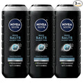 NIVEA MEN Deep Clean Rock Salts Body Wash with Scrub Particles and Natural Rock Salt, Exfoliating Body Wash for Men, Cleanses Without Drying Skin, 16.9 Fl Oz Bottle, Pack of 3