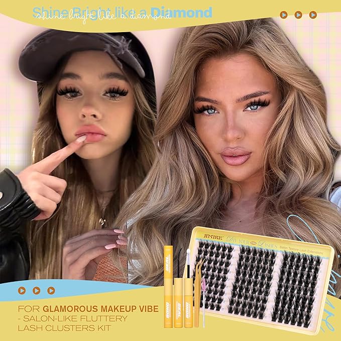 Fluffy Lash Clusters Kit Manga Eyelash Clusters Kit CD Curly Wispy Cluster Eyelash Extensions Kit with Bond and Seal Lash Glue 14-18MM Fluffy DIY Lash Extension Kit at Home by JIMIRE