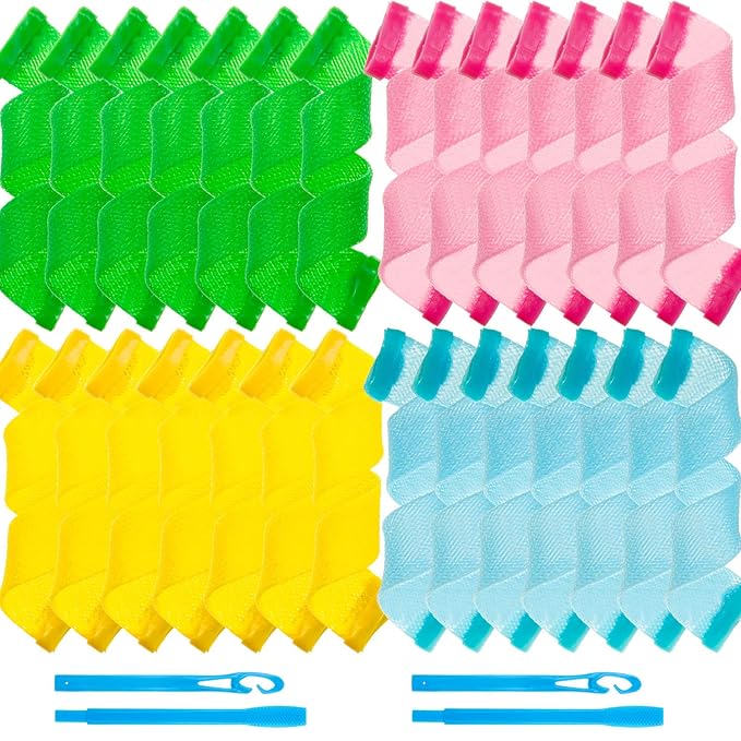 WILLBOND 28 Pieces Heatless Curlers No Heat Spiral Curls Hair Curlers Styling Kit with 2 Pieces Styling Hooks for Most Kinds of Hairstyles (Assorted Color, 20 cm)