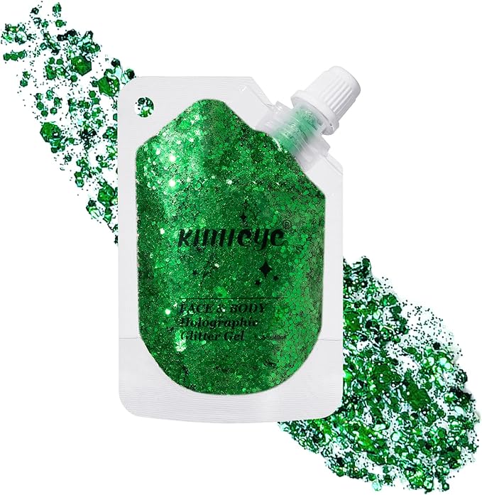 Grass Green Face Body Glitter Gel Shimmer Makeup for Hair Clavicle Arm Nail Eyeshadow, Long Lasting Waterproof Holographic Mermaid Sequins for Outfit Rave Festival Party, 1.35oz, #16