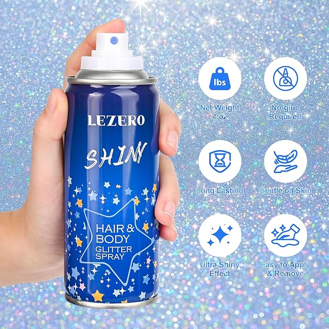 Face and Body Glitter Spray, Glint Rainbow Holographic Glitter Hairspray Shimmer Makeup for Women, Quick Drying Long-Lasting Glitter Spray for Rave Accessories, 4.05 fl oz