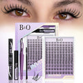 B&Q Snow Lotus Lash Clusters Kit Natural Lashes Clusters Wispy Invisible Band Manga Lashes Individual Lashes Bond and Seal Eyelash Extension Kit Easy Removal (Snow Lotus KIT-8-18MIX)
