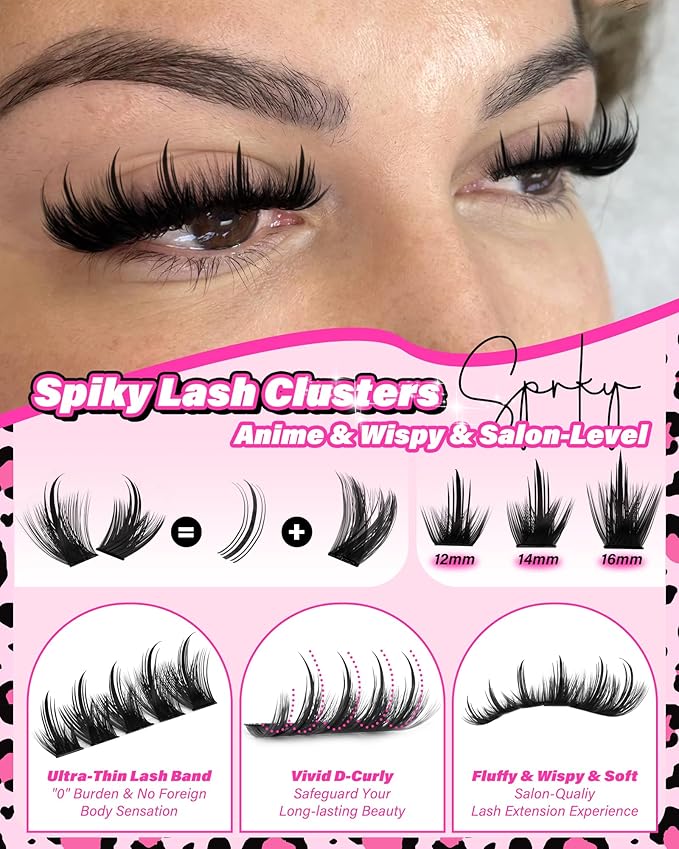 Wispy Lash Clusters Kit Manga Eyelash Clusters 12-16MM D Curly Fluff Lashes Clusters Kit Manga Cluster Eyelash Extensions Anime Individual Lashes Kit with Lash Bond&Seal Tweezers Brushes by Zegaine