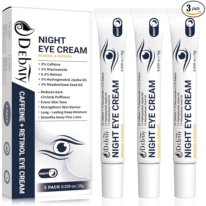 3% Caffeine Eye Cream for Dark Circles Puffiness & Bags Under Eyes Night Cream (3 Pack 15g Each)