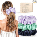 3Pcs Satin Hair Scrunchies, Large Sleepy Hair Tie for Thick Curls Ponytail Holders Purple Scrunchie Mothers Day Gifts