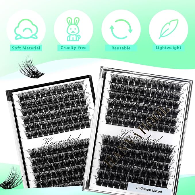 12rows-Large Tray Mixed 8-10-12-14-16mm/Mixed 14-15-16mm/Mixed14mm-16mm/Mixed 18-20mm Wide Stem Individual False Eyelashes Dramatic Black Cluster Eyelashes (mixed 18-20mm)