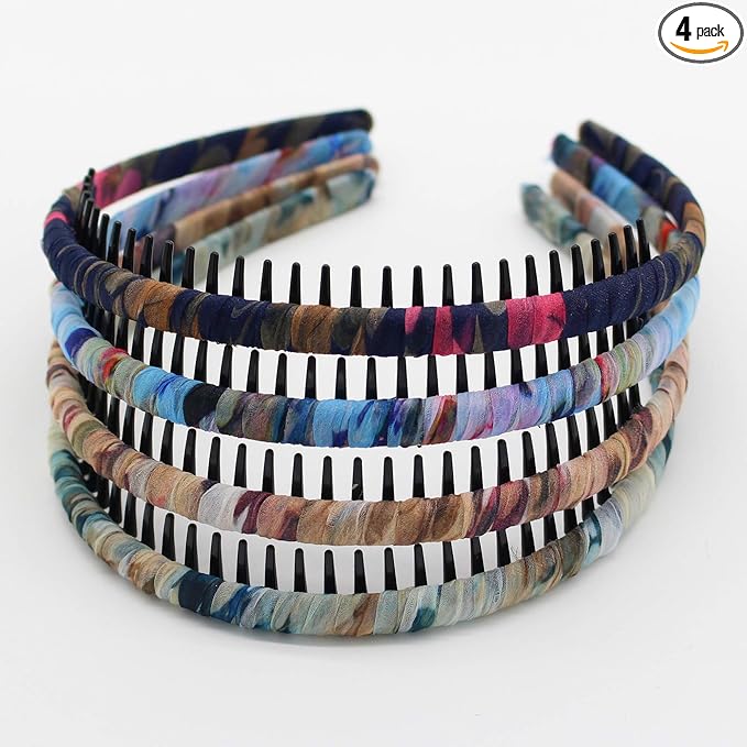 JOBAND 4-Pack Multi-colored Resin Teeth Hair Hoop Non-slip Comfortable Women's/Girls Fashion Headbands