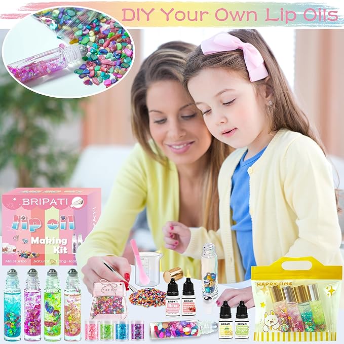 DIY Lip Gloss Making Kit, Lip Oil Maker Kits to Make Your Own Lipglosses with Roller Bottles, Moisturizing Lipstick Supplies Set, All-Inclusive Fun Lip Sticks Craft Kit for Girls Women