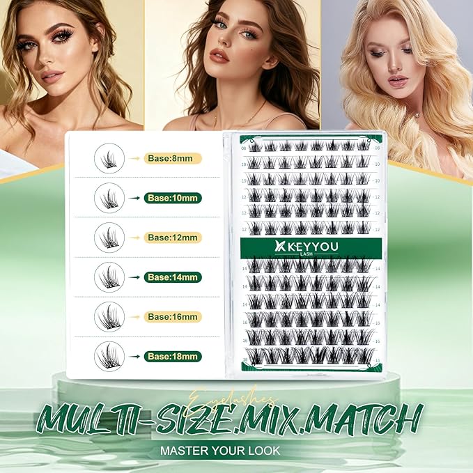 Lash Clusters,96 Pcs Cluster Lashes D Curl 14mm DIY Lash Extensions Eyelash Clusters,KEYYOU Volume Wispy Individual Lashes Soft&Comfortable Easy DIY at Home(Y09,D-14mm)