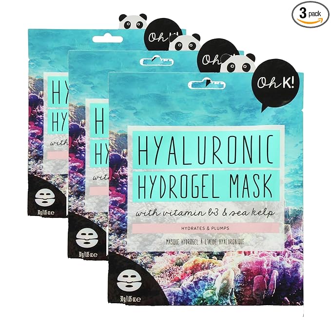 Oh K! Hydrogel Mask - Moisturizing Face Mask Sheet - Hydrating Face Sheets - Rich in Hyaluronic Acid, Niacinamide - Korean Skincare - 1 Pc (Pack of 3)