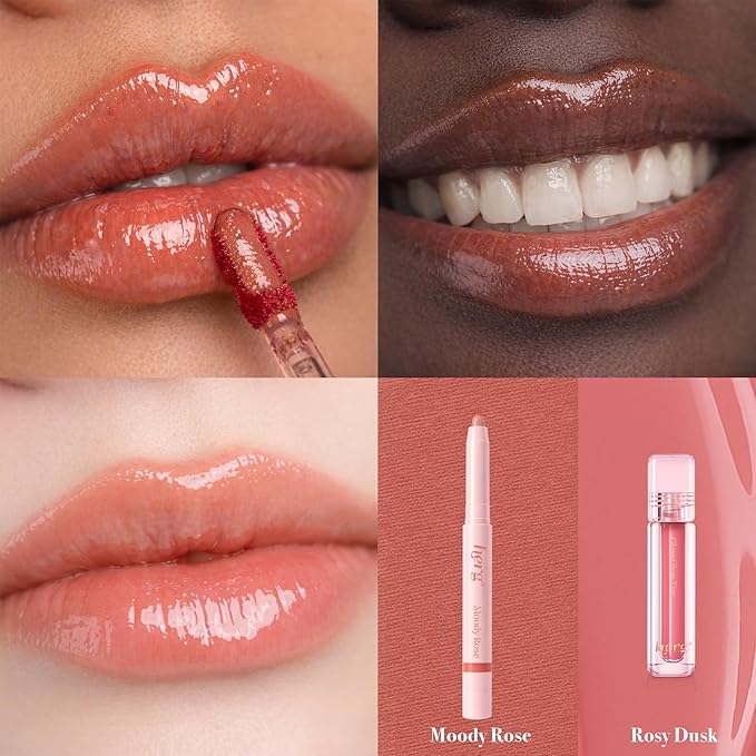 Epielle x herg Over Lip Glow Duo Lip Liner & Lip Tint, Soft Sculpting and Non-Sticky Glass Shine Korean Lip Liner Set, Moody Rose & Rosy Dusk