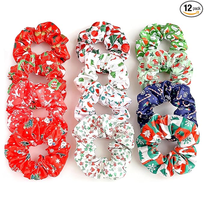 12Pcs Valentine's Hair Accessories for Women Teens Girls Kids, No Damage Satin Hair Scrunchies Red Green White Soft Hair Ties Thick/Thin Ponytail Holders, Party Holiday Stocking Stuffers Gift,BlueZOO