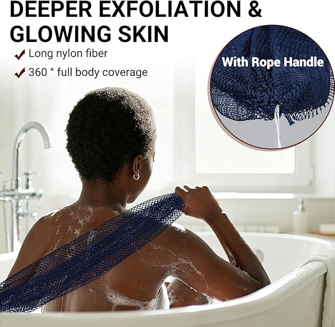 African Net Sponge Authentic for Exfoliating - Extra Knots for Deep Cleansing & Back Scrubbing - Body Scrubber Washcloth for Women & Men - Daily Shower Exfoliator for Smooth, Glowing Skin(Blue)
