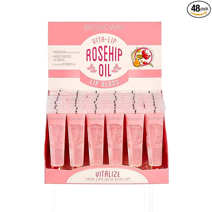 Ruby Kisses Broadway Vita-Lip Clear Lip Gloss (Rosehip Oil 48 Pack), Ultra-Hydrating & Soothing Formula with Vitamin Oils, High-Shine Non-Sticky Finish, Healing Glossy Lip Balm With Vitamin A