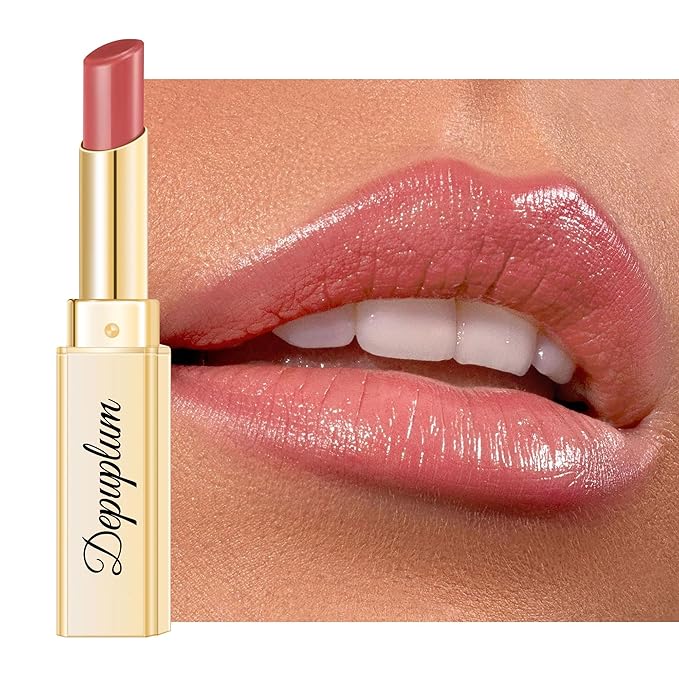 Depuplum Nude Pink Lipstick for Women Moisture Lip Gloss Tinted Lip Balm Sheer Lipsticks for Mother's Day Nourishing Hydrate Glossy Lipstick for Dry Lips, DM95 Nude Pink