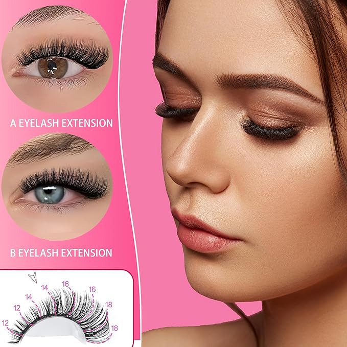 YIDUO Lash Clusters Kit 40D+50D+80D+100D Volume Left&Right Cat Eye Cluster Eyelash Extensions Kit 560pcs 10-20mm Wispy Individual Eyelash Extension with Lash Bond and Seal Removers Tweezers