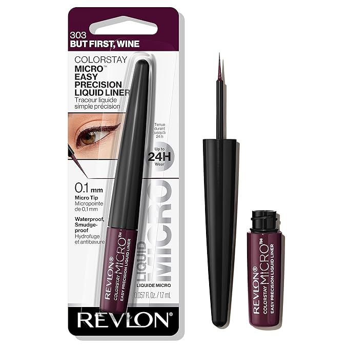 REVLON ColorStay Micro Easy Precision Liquid Eyeliner, Waterproof, Smudgeproof, Longwearing with Felt Tip Applicator, 303 But First, Wine, 0.057 fl oz