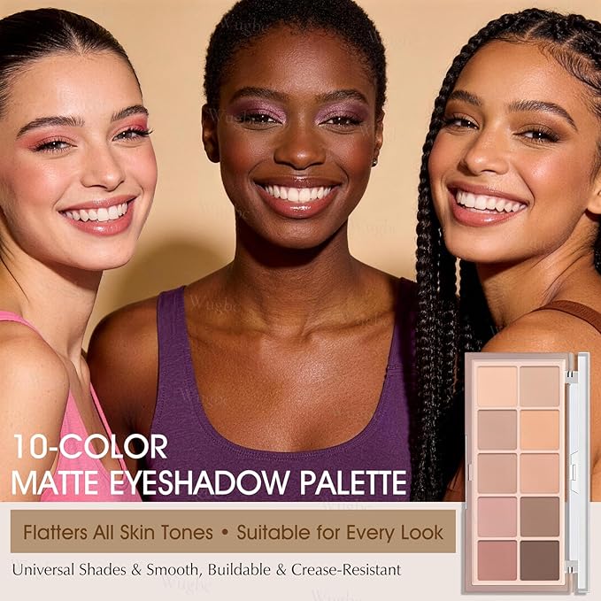 10 Colors Nude Eyeshadow Palette, Matte Beige Pink Brown Mauve Eye Shadow for Older Women, Long Lasting Blendable Smooth Versatile Natural Cream-to-Powder Eyeshadow Makeup with Brush Travel Kit