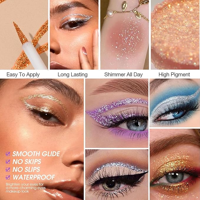 LAIKME Glitter Eyeliner Liquid, Orange Shimmer Eyeliner, Long-Wearing & Smudge-Proof, Waterproof, Ultra-Fine Tip & Smooth Application, Sparkle Glitter Eye Liner, Vibrant Eye Makeup for Festival Party