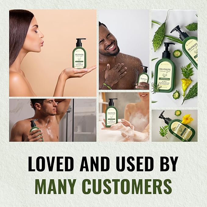 ABERA Folliculitis BHA Shower Gel for Body Acne & KP, Acne Body Wash with Tea Tree Oil & Wild Bitter Melon Extract, Relieves Itching & Irritation for Men & Women, 3 Pack (10,14 Oz Per Item)