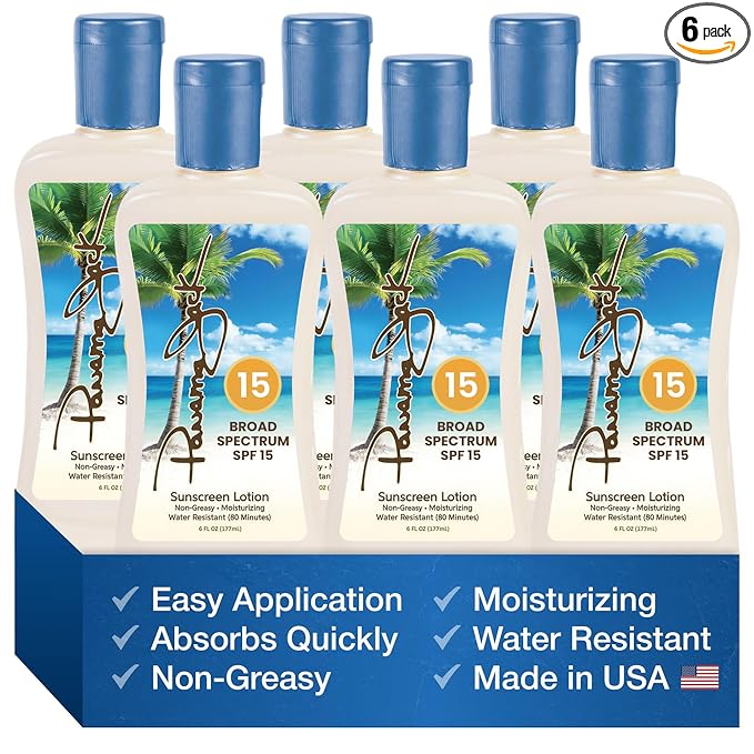 Panama Jack Sunscreen Suntan Lotion - SPF 15, Broad Spectrum UVA/UVB Protection, PABA, Paraben, Gluten & Cruelty Free, 6 FL OZ (Pack of 6)