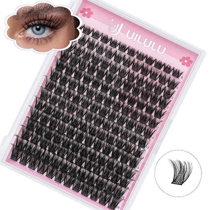 Uilulu Lash Clusters D Curl Individual Lashes 0.07D 8-18 MIX 168 Eyelashes Clusters Lashes DIY Lash Extensions at Home False Lashes Wide Band Wispy Eye Lash Clusters(04, 8-18mix)