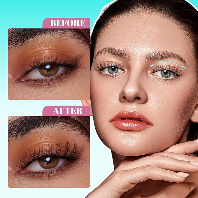 Lash Clusters 160PCS Invisible Eyelash Band Clusters with Natural Eyelashes Cluster Wide Stem Eyelash Extensions Individual Wispy Lashes Cluster(Lavendy,D-Mix8-16mm)