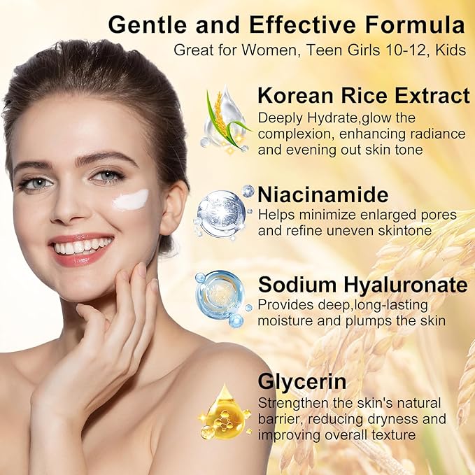 Skin Care Set,4Pcs Women Teen Glass Skincare w/Korean Rice Extract,Hydrate Glow Repair Anti-Aging Facial Routine Mini Kit Self Care Gifts for Women Mom Wife Teens Teenage Girl Airplane-Friendly Sizes