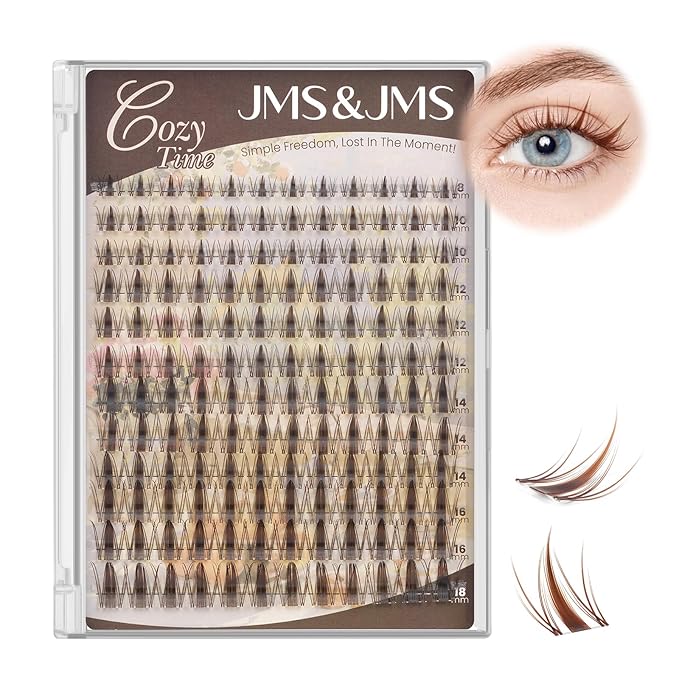 JMS&JMS Brown Fairy Lash Clusters, Brown Spiky Wispy Natural Eyelash Clusters, Anime Manga eyelash clusters, Invisible Band Fairy Lashes (C-8-18Mix)