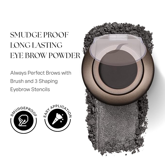 SORMÉ Smudge Proof Long Lasting Eye brow Powder for Women - Always Perfect Brows with Brush and 3 Shaping Eyebrow Stencils (Fine, Medium, Full) - Finest Color Pigment Eyebrow Filler - Dark Smoke