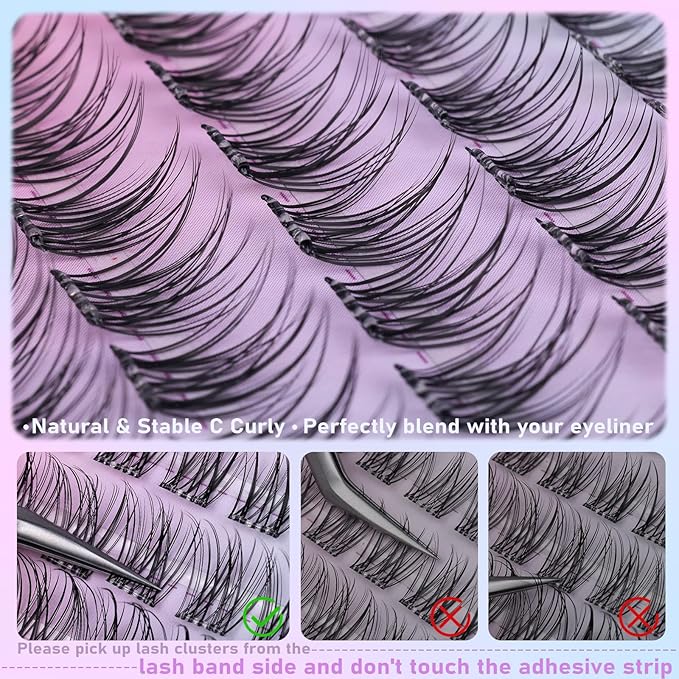 Self Adhesive Eyelashes Natural Self Adhesive Lash Clusters Wispy Pre glued Eyelash Clusters 9-16mm Thin Band No Glue Lashes DIY Press on Cluster Lashes for clean girl makeup by zanlufly