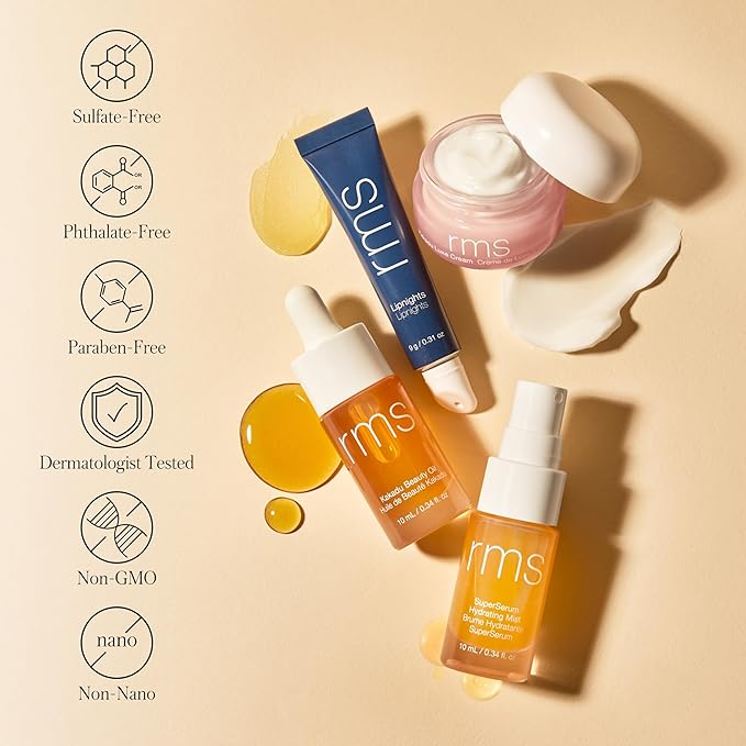 RMS Beauty Skin-to-Skin Discovery Set – 4-Piece Skincare Essentials Kit – Includes 24-Hour Hydration Face Oil, Cream, Mist & Full-Size Lip Mask – Non-Comedogenic & Clean Beauty Gift Set
