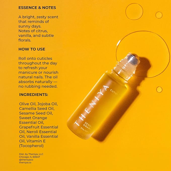 Cuticle Oil for Nail Strengthening and Growth – Hydrating, Vegan, Organic Formula with Jojoba & Vitamin E | 3 Signature Fragrances | 5mL Roll-On (0.17 Fl Oz, Orange Fragrance)