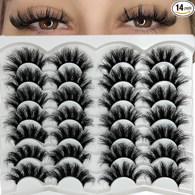 Dramatic Lashes Mink Wispy Thick Fluffy Lashes Pack 3D Big Faux Mink Eyelashes Pack D Curl Long 20mm Strip Fake Eyelashes
