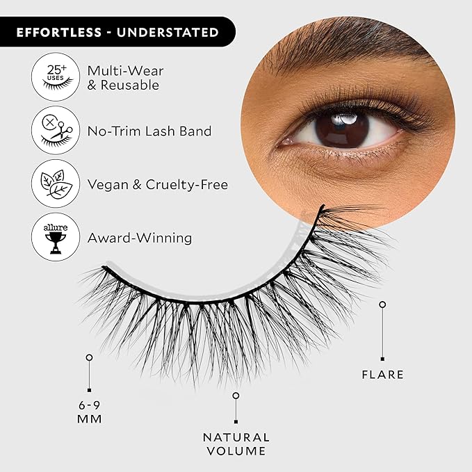 Velour Effortless Lashes, Natural Looking False Eyelashes, Fluffy & Lightweight No Trim Eyelashes, Reusable Fake Lashes For All Eye Shapes, Vegan & Cruelty-Free, Lash Glue not Included (Understated)