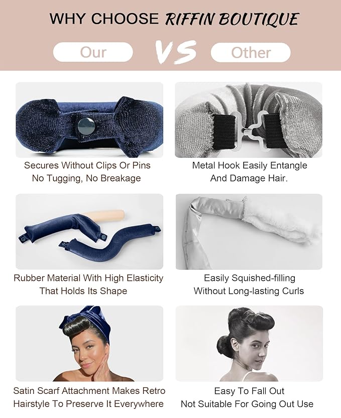 Classic Heatless Curls Overnight Rods No Heat Hair Curlers to Sleep in Foam Soft Hair Rollers for Thick & Long Hair Blowout Look, Heatless Flexible Curling Rod Set with Satin Wrap for Sleeping
