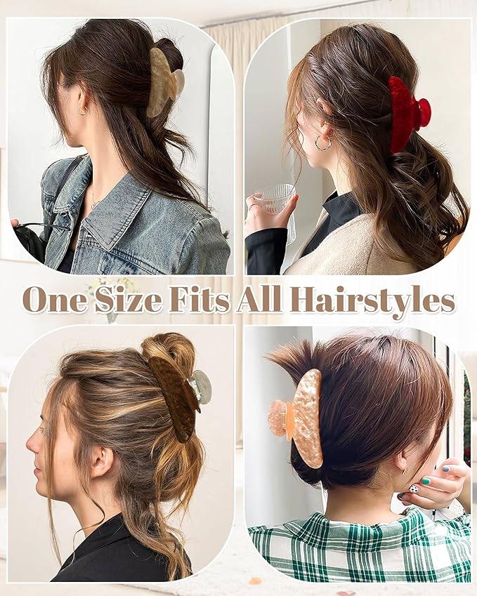 Mesovor 4 Pack Acrylic Hair Clips Claws, Nonslip 4.1" Large Hair Grip Hairclips for Thin and Thick | French Banana Barrettes Hair Strong Hold Hair Jaw Clamps (Coffee, Red, Light Brown, Champagne)