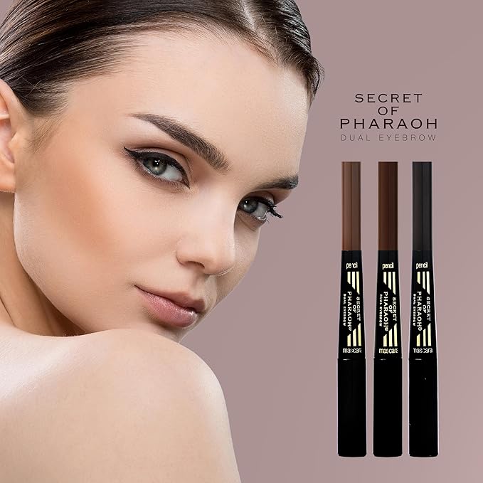 EBIN NEW YORK Secret of Pharaoh Dual Eyebrow Pencil & Mascara Natural Brown | 2-in-1 Brow Pencil & Gel | Water-Resistant, Long-Lasting, Natural Finish | Vegan & Cruelty-Free