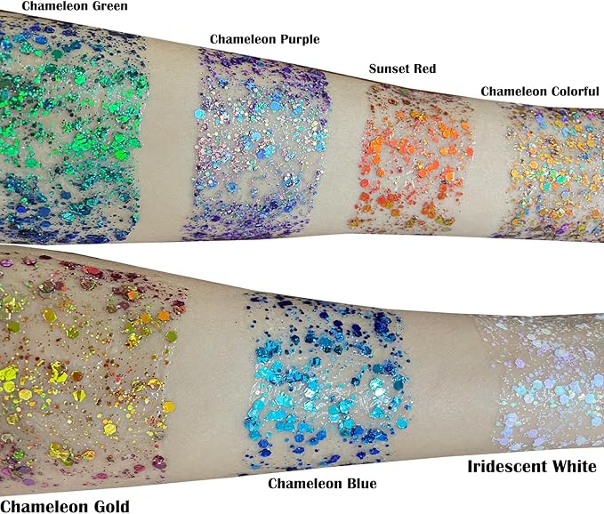 MEICOLY Chameleon Blue Hair Glitter,Holographic Chunky Face Glitter Gel,4th of July Outfits for Women, Patriotic Independence Day 4th of July Glitter Stick