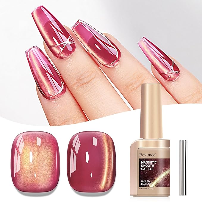 Cat Eye Gel Nail Polish Red Glass Jelly Magnetic Nail Polish Gel Shimmer Glitter Gloss Shine Holographic Wine Color Velvet for Valentine's Day Gift Nail Art Manicure DIY at Home 12ml