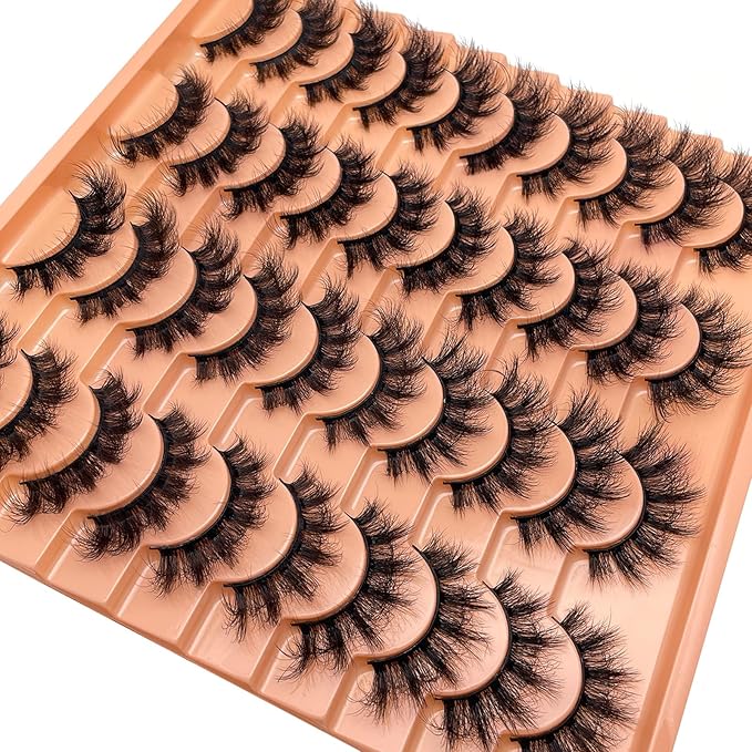 Mink Lashes Fluffy Cat Eyelashes Wispy Dramatic Volume 3D EyeLash D Curl 18mm Full Strips Lashes Thick That Look Like Extensions False Mink Eyelashes Pack YH304