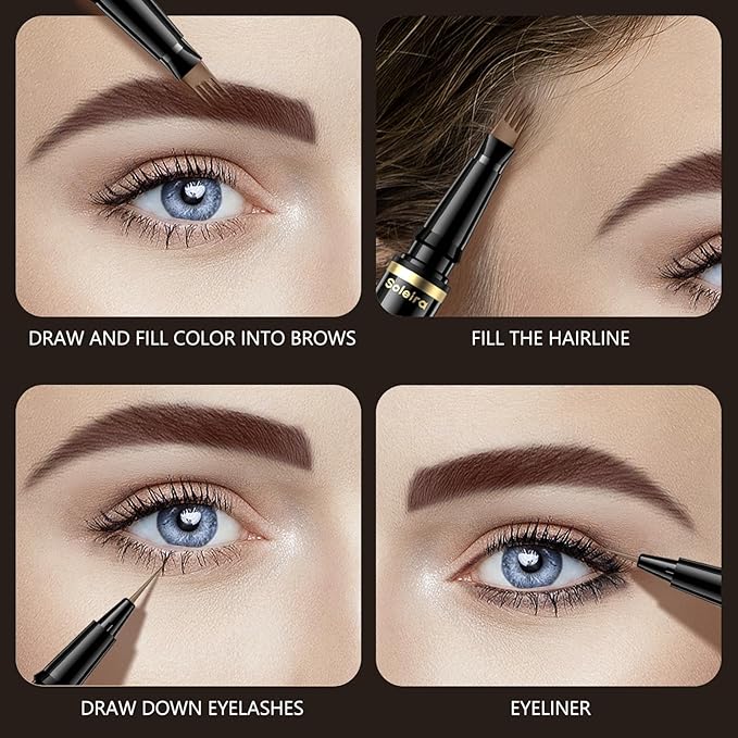 Eyebrow Pen, Soleira Waterproof Eyebrow Pencil with 4 Tip Microblading Eyebrow Pen and Dual-ended Eyebrow Brush, for Natural-Looking Brows, Long-Lasting, Chocolate Brown